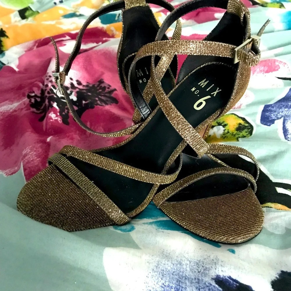 Gold crisscross high heeled sandals